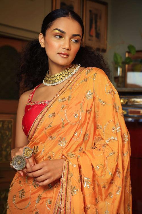 Dilruba narangi jaal saree blouse