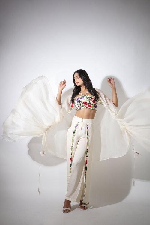 Haseena ivory cape & flutter pants set