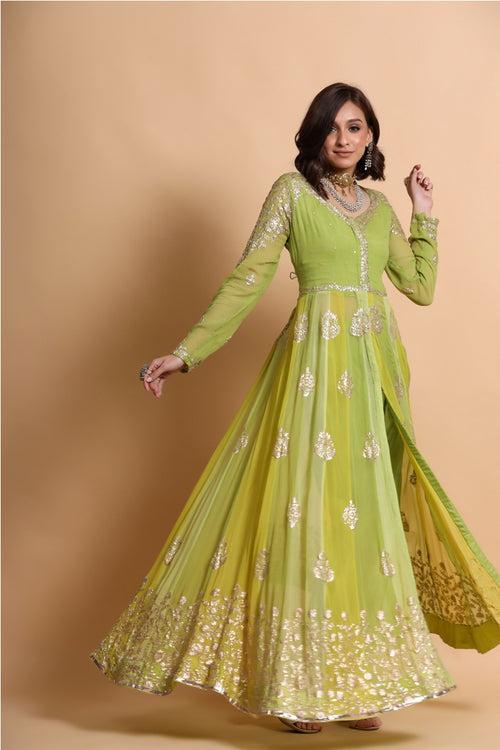 Green Pittan Embroidered Anarkali Set