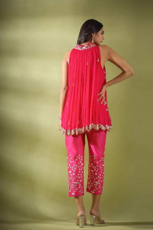 Haseena phool jaal gota patti tunic pants co-ord set in fuchsia