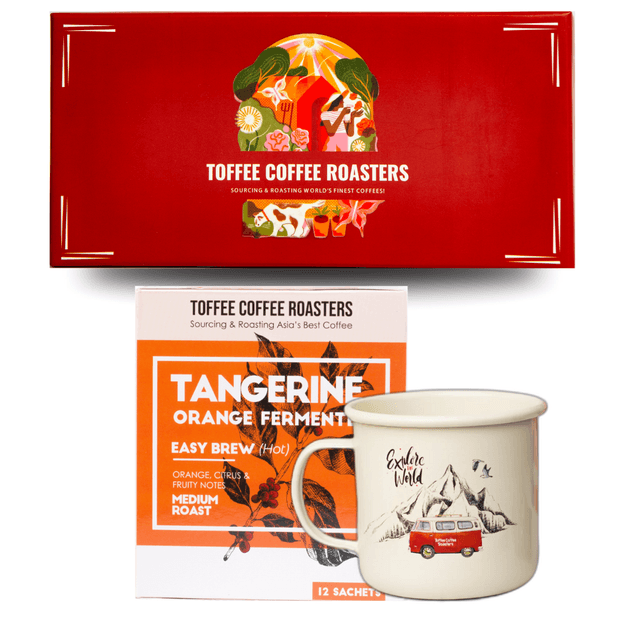 Tangerine Fermented Coffee Hot Brew Sachets & Enamel Mug Diwali Gift Box