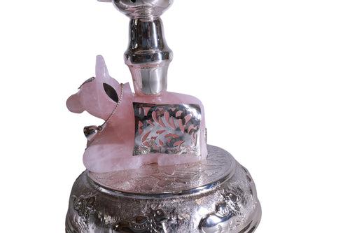 Lotus Samay (Kerala Diya) with Rose Quartz Nandi/ Cow