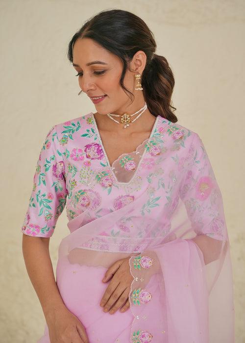 Ichika Saree Blouse Set - Rose Pink