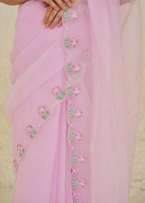 Ichika Saree Blouse Set - Rose Pink