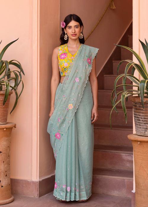 Avril Saree Blouse Set - Sage Green