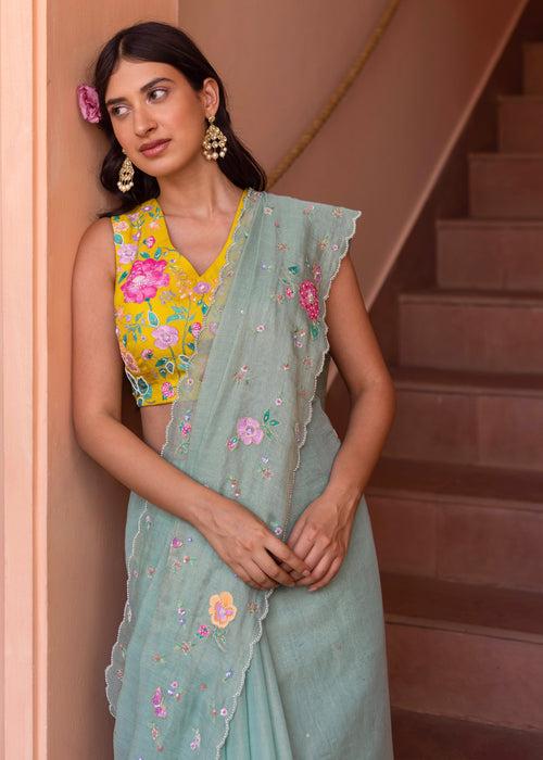 Avril Saree Blouse Set - Sage Green