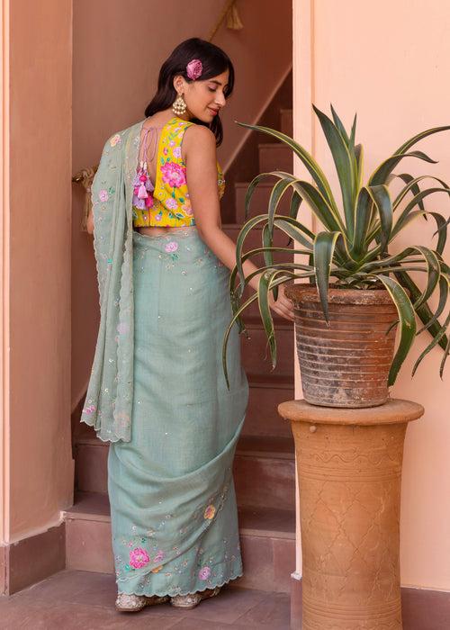 Avril Saree Blouse Set - Sage Green