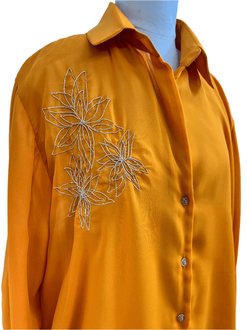 Tan orange Georgette shirt with Dabka Flower