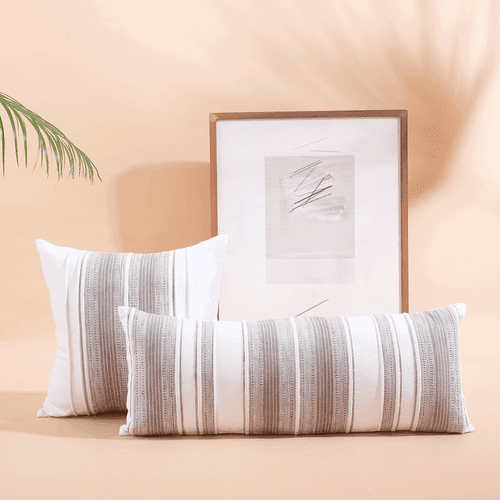 KOLI WHITE AND TAUPE LUMBAR CUSHION