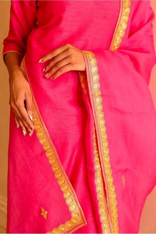 K&M Rani Pink Tilla Suit Set