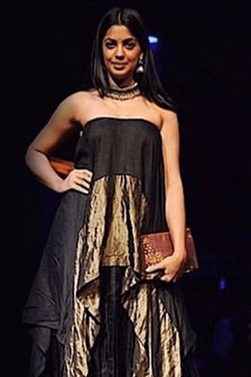 Mugdha Godse In Tussar Silk Layered Tube Dress