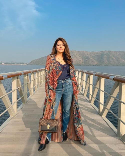 Natasha Luthra In Carpet Print Trench Coat