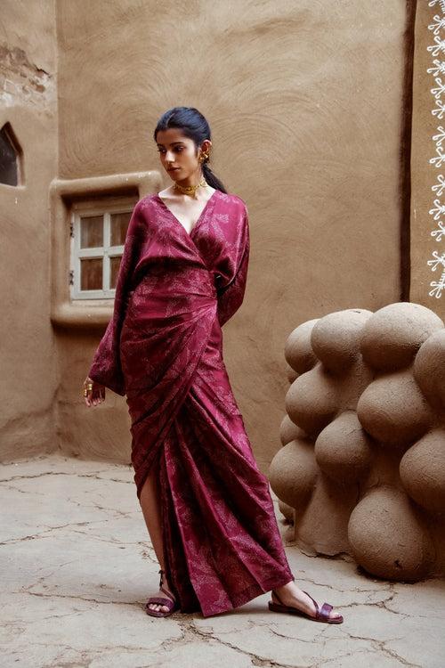 Starry red wrap around dress