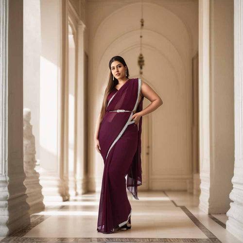 Plus Size Maroon Gota Patti Readymade Party Saree