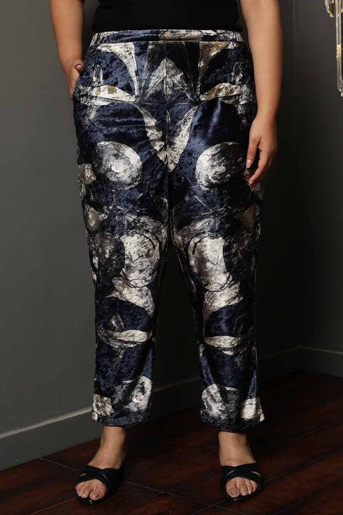 Black Floral Velvet Pant