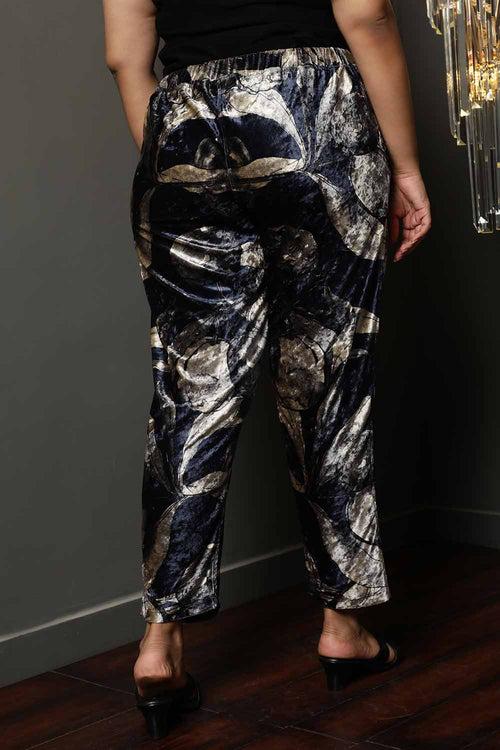 Black Floral Velvet Pant