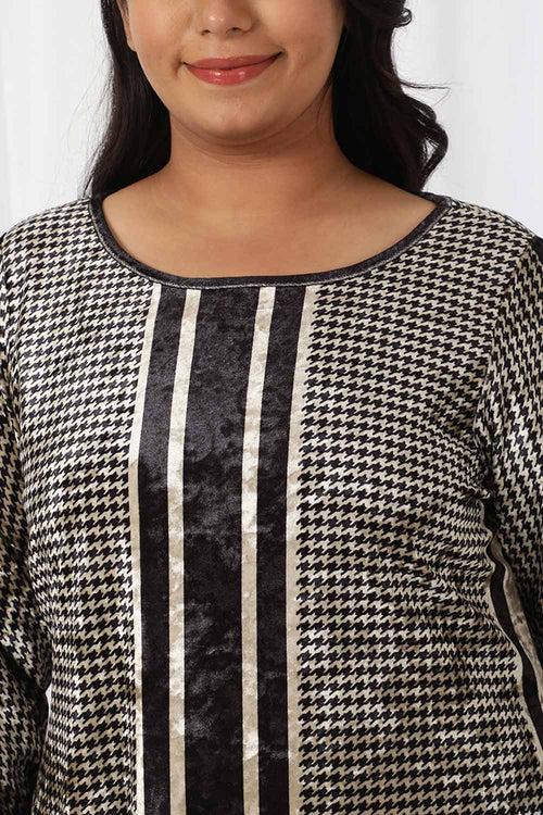 Houndstooth Velvet V Neck Kurta