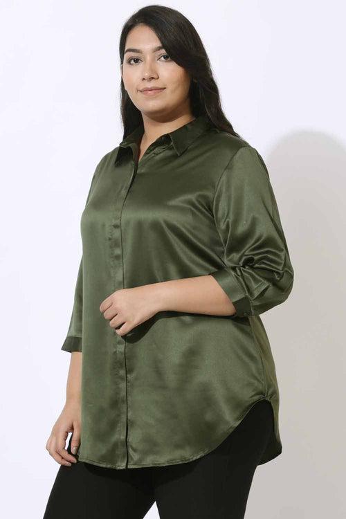 Plus Size Olive Satin Shirt