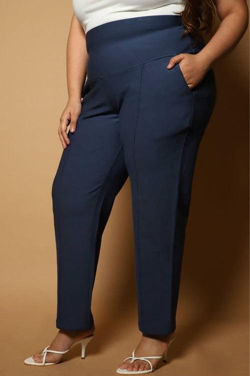 Denim Blue Crease Seam Tummy Tucker Pants