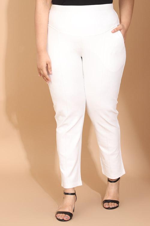 Plus Size White Tummy Tucker Pants