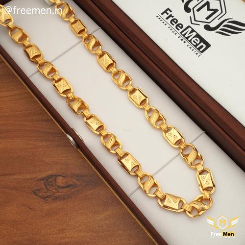 Freemen Nawabi Lotus OBO Stylish Golden Chain for Men- FMC10