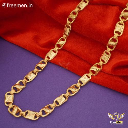 Freemen Nawabi Lotus OBO Stylish Golden Chain for Men- FMC10