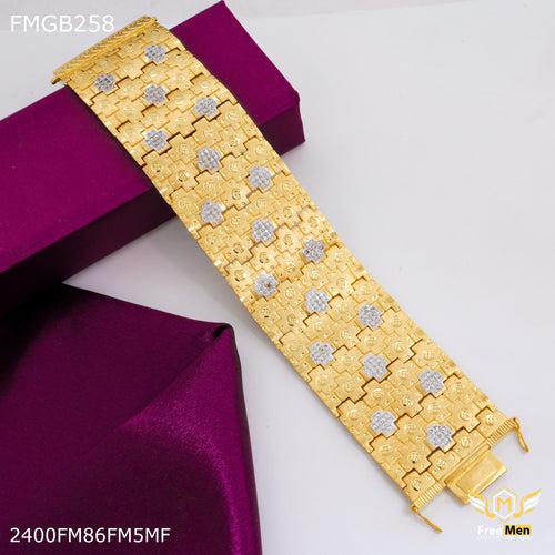 Freemen Dimond Plus cut with AD Gold Bracelate for Men - FMGB258