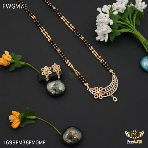 Freemen Two Line Flower Design Diamond Mangalsutra - FWGM75