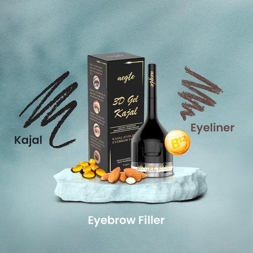 Aegte 3D Gel Kajal (3 in 1 Kajal-Gel Eyeliner-Eyebrow Filler) with Almond & Biotin 8gm