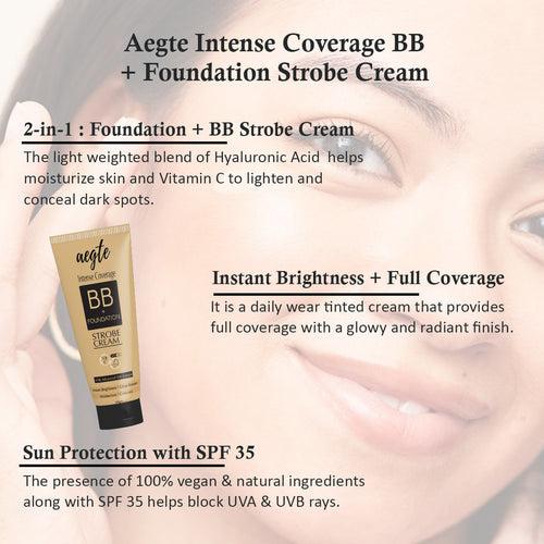 Aegte Intense Coverage BB + Foundation Strobe Cream with SPF 35, Hyaluronic acid and Vitamin C