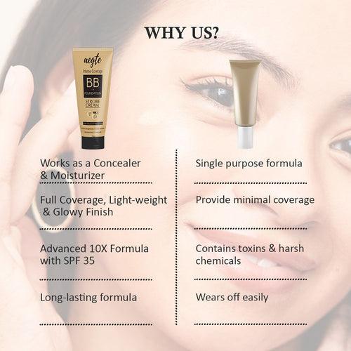 Aegte Intense Coverage BB + Foundation Strobe Cream with SPF 35, Hyaluronic acid and Vitamin C