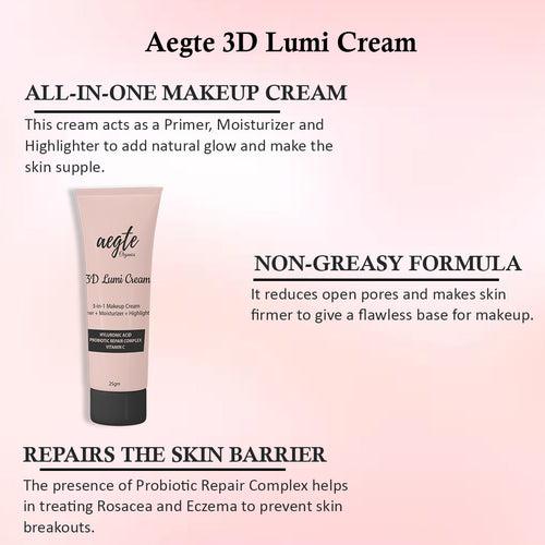 Aegte 3D Lumi Strobe Cream, Glass Skin HD Foundation & Lip & Cheek Tint Balm