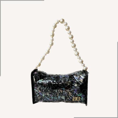 Aegte Fashionista Textured Black Pearl Chain Shoulder Tote Bag