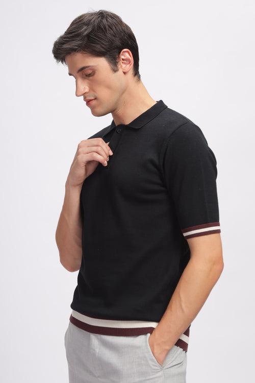 Black Premium Cotton Flat Knit Polo