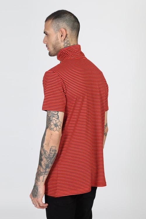 Red Horizontal Stripe Zipper T-Shirt