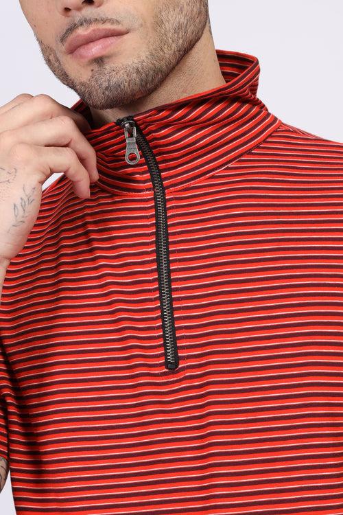 Red Horizontal Stripe Zipper T-Shirt