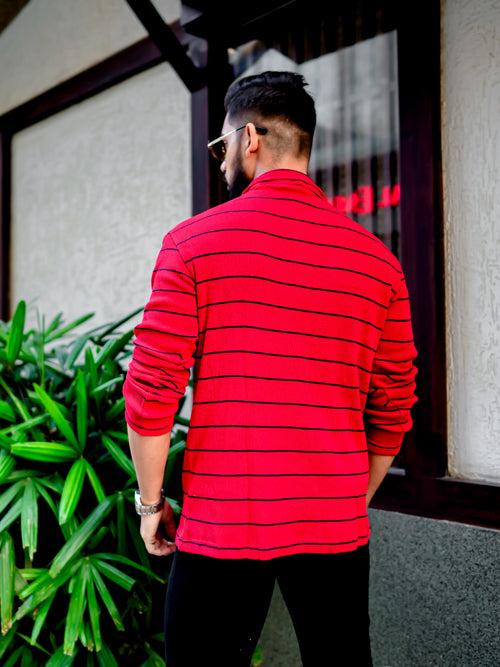 Red Ribbed Zipper T-Shirt