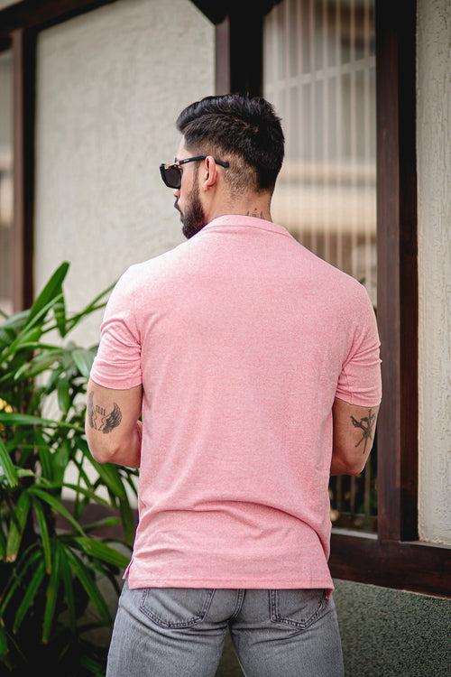 Pink Self Design Henley T-Shirt