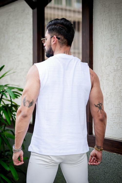 White Sleeveless Slub T-shirt