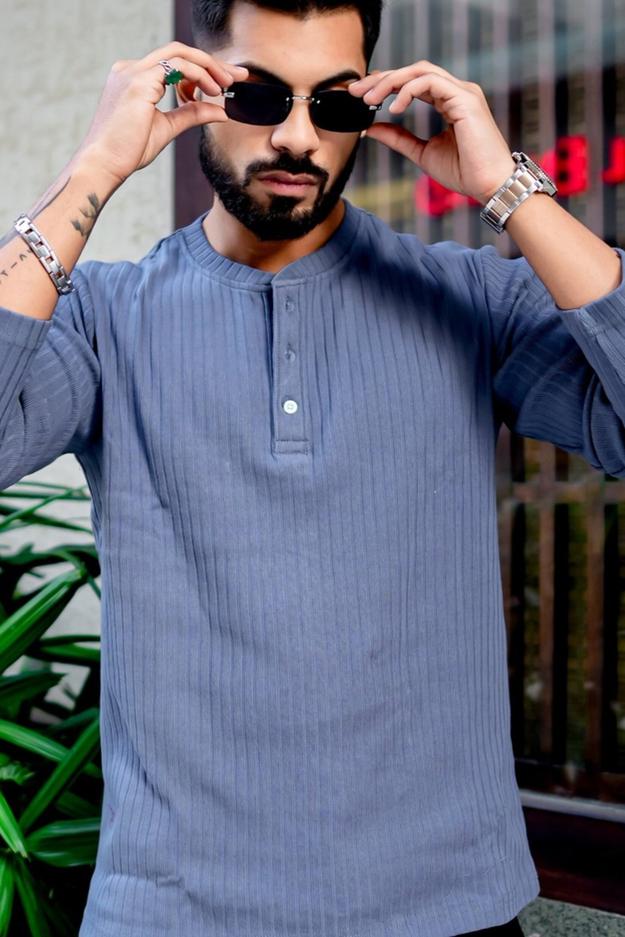 Blue Drop Needle Henley T-Shirt