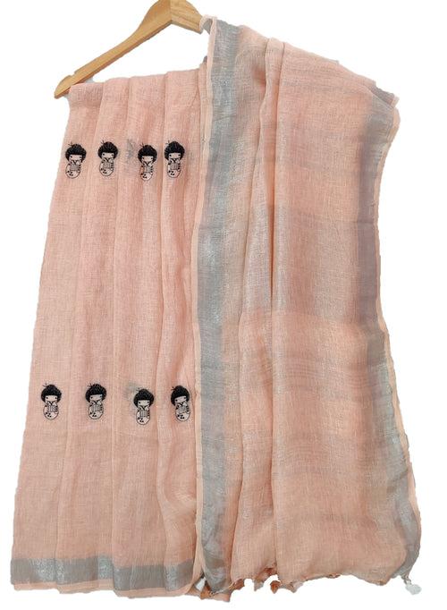 Kokeshi Doll Linen Saree