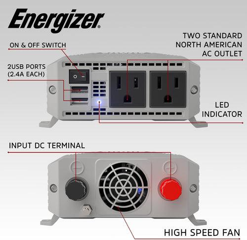 Energizer 400 Watt Dual Power Inverter, DC 12V to 110V AC Converter, Modified Sine Wave Car Inverter, 110 Volts AC Outlet, with 2 USB Ports and Car Cigarette Lighter Adapter