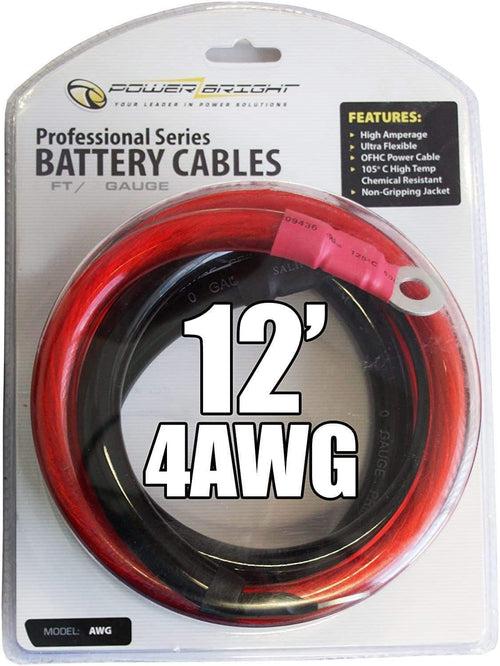 4AWG12 Power Bright 4 AWG Gauge 12-Foot Inverter Cables 1000-1500 watt