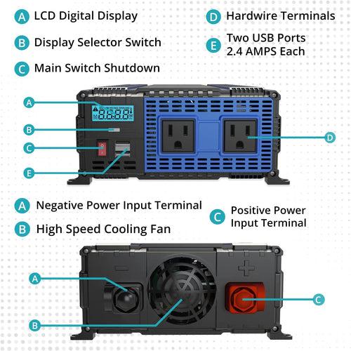 Products NEW PowerBright 1100 Watt 12V Power Inverter Dual 110V AC Outlets, Installation Kit Included, Automotive Back Up Power Supply for Blenders, Vacuums, Power Tools - ETL Approved Under UL STD 458