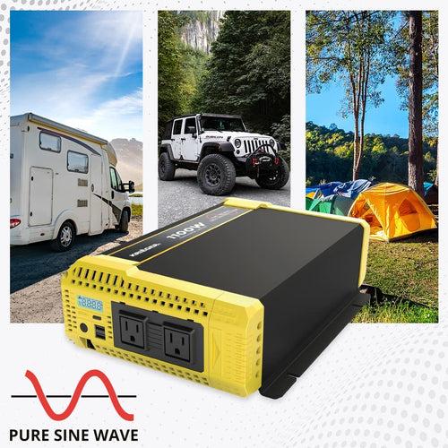 Krieger 1100 Watt 12V Pure Sine Power Inverter Dual USB & AC Outlets for Power Tools, Camping and Car Accessories, ETL Approved Under UL STD 458