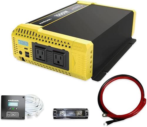 Krieger 1500 Watt 12V Pure Sine Inverter Dual AC Outlets & USB, Installation Kit Included, Automotive Portable Power for Power Tools, Camping & Car Accessories - ETL Approved Under UL STD 458