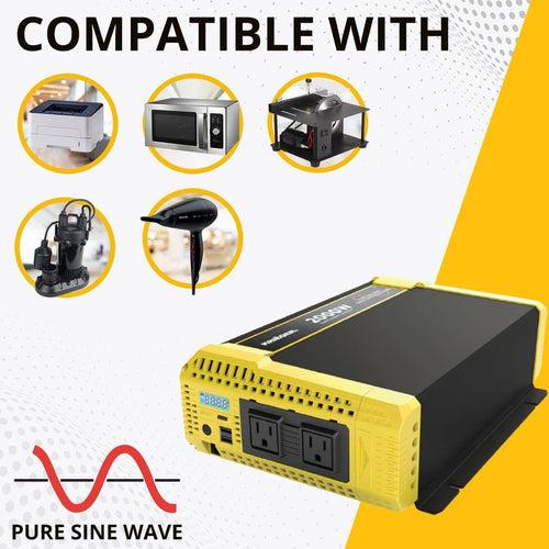 Krieger 2000 Watt 12V Pure Sine Power Inverter Dual USB & AC Outlets, Automotive Portable Power for Power Tools, Camping and Car Accessories. ETL Approved Under UL STD 458