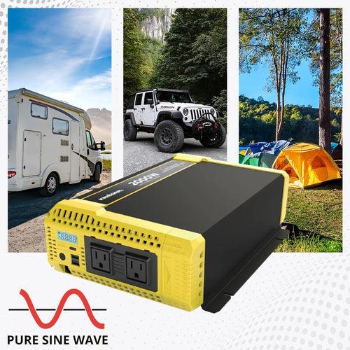 Krieger 2000 Watt 12V Pure Sine Power Inverter Dual USB & AC Outlets, Automotive Portable Power for Power Tools, Camping and Car Accessories. ETL Approved Under UL STD 458