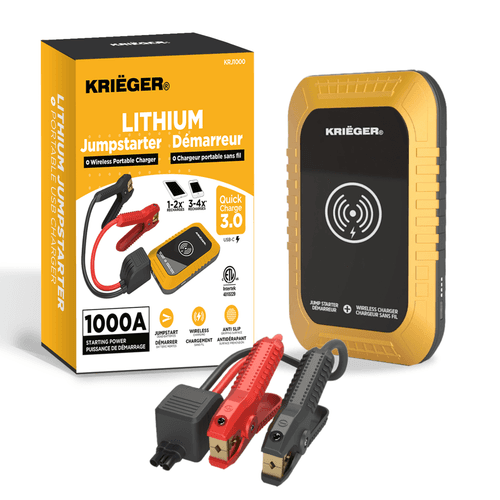 Krieger 1000A Lithium Jump Starter + 10W Wireless charger + QC3.0 USB charger + Flash Light ETL certified