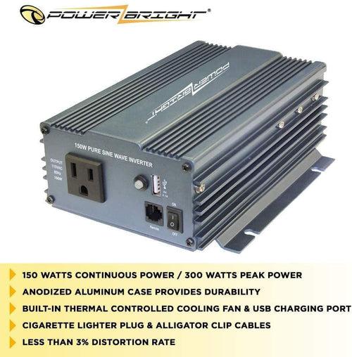 APS150 PowerBright 150 Watt 12V DC to 115V AC Pure Sine Power Inverter